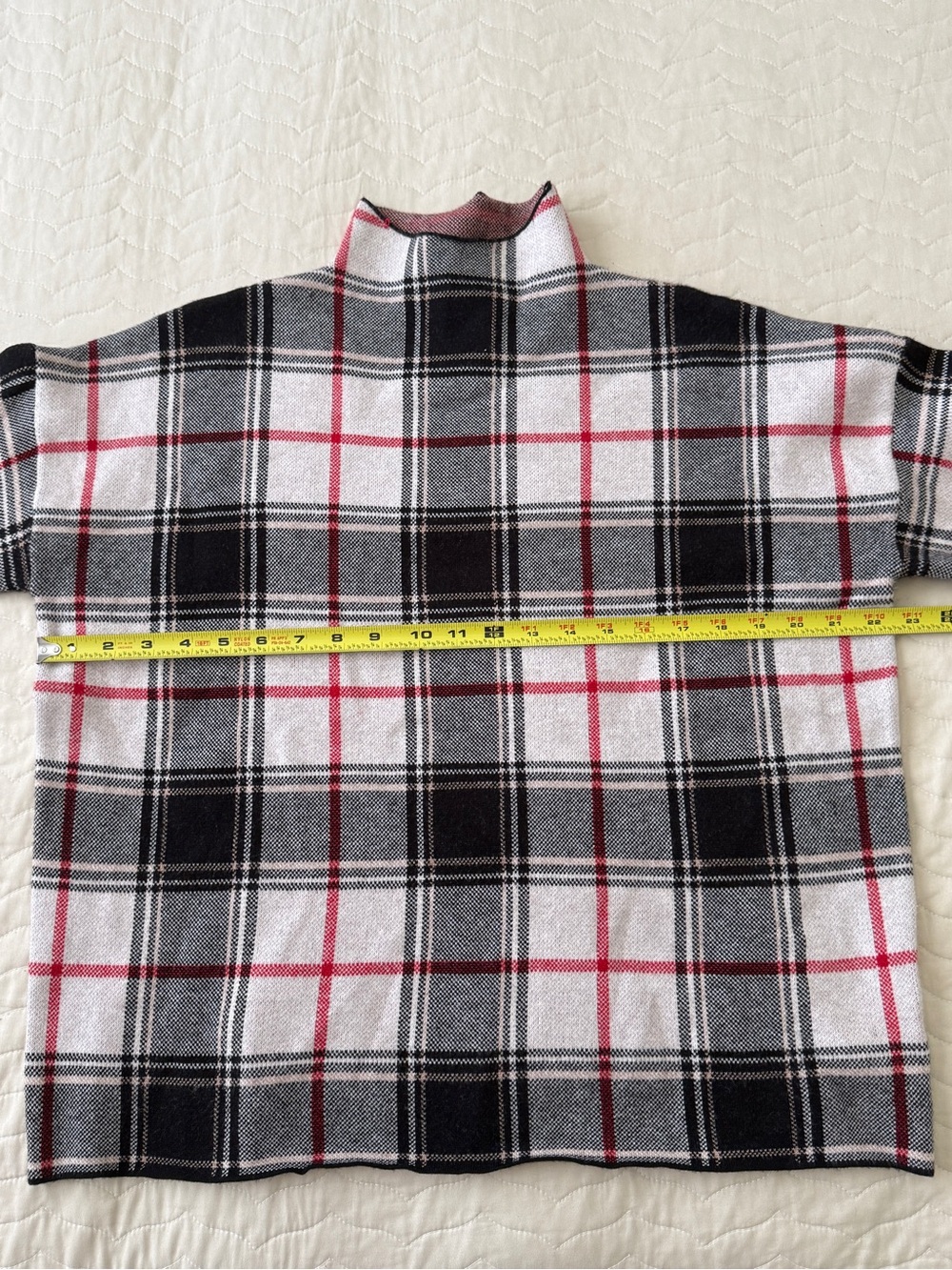 Tahari Sweater Women’s Black Cream Red Plaid Mock Neck Long Sleeve Size XL - Picture 5 of 7